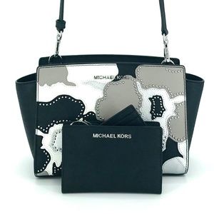 2PCS Michael Kors Selma MD Messenger Wallet Set